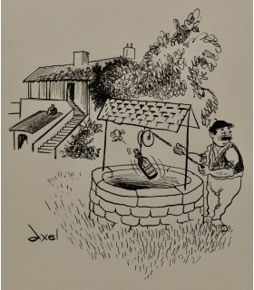 AXEL "Puits à vin" - Dessin de presse original signé.