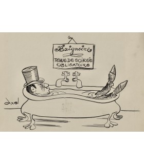 AXEL "Tenue de soirée obligatoire" -  Dessin de presse original signé.