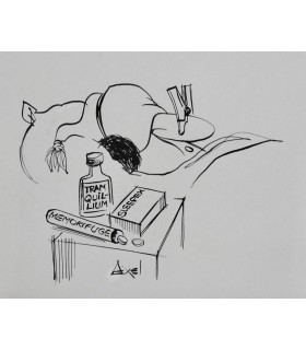 AXEL "Insomnie" - Dessin de presse signé.