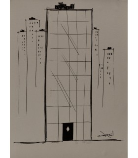 AXEL "Toilettes building" - Dessin de presse original signé.